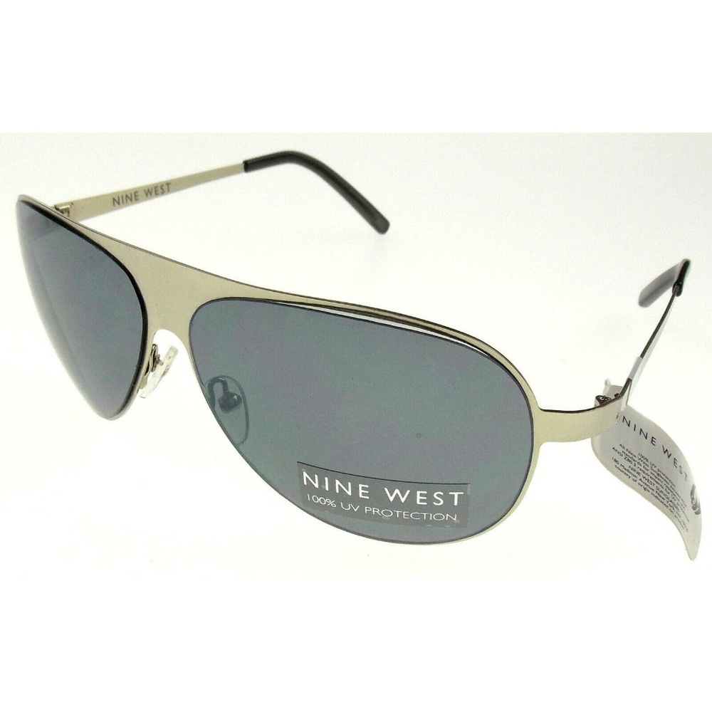Nine West Aviator Pilot Sunglasses Silver Metal - Picture 1 of 4